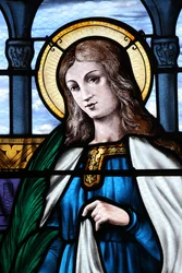Mezilles kirke. Glassmaleri. Sainte Eliane. Frankrike
