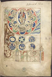 Miniatyr Begynnelsen på skapelsen av Gud fra Liber Scivias av Hildegard av Bingen, ca 1220