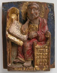 Miniatyrrelieff av Markus ved hans skrivebord, ca. 1200-1225.