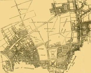 Moorfields og omegn etter et kart fra omkring 1720, ca. 1872.