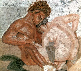 Mosaikk av en satyr og nymfe, House of Faun, Pompeii, Italia