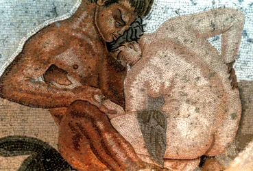 Mosaikk av en satyr og nymfe, House of Faun, Pompeii, Italia