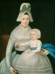 Mor og barn i hvitt, ca. 1790.
