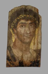 Mumieportrett av en mann som bærer en laurbærkrans, Fayum, tidlig til midten av 2. århundre.