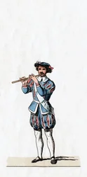 Musiker, kostymedesign for Shakespeares skuespill, Henry VIII, 1800-tallet