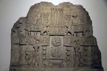 Indias nasjonalmuseum, Delhi. Illustrasjon av Amaravati-stupaen. Kledningsplate. Satavahana