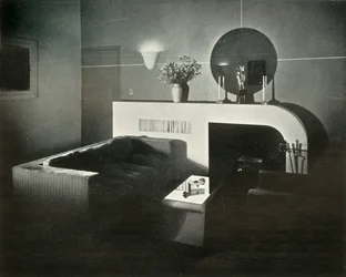 New York penthouse-hjem til Raymond Loewy, designet av ham selv - Peis, 1937.