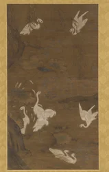 Ni hvite egrets og et piletre, Ming-dynastiet, 1400-tallet.