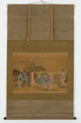 Ni personer ute for å se kirsebærblomster, Edo-perioden, 1615-1868.