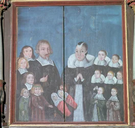 Norsk maleri som viser en familie med fjorten barn, 1600-tallet