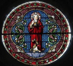 Notre-Dame Saint-Lazare kollegiale kirke. Glassmaleri vindu. Gud. Avallon. Frankrike