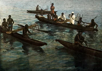 Ny Guinea. Papuanske kanoer, Papua Ny-Guinea. Papuanske kanoer, 1900.