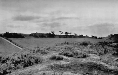 Offas Dyke krysser en bakketopp, i Denbighshire, Wales, 1935