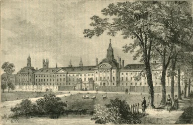 Gamle Bethlehem Hospital, Moorfields, omkring 1750, ca. 1872