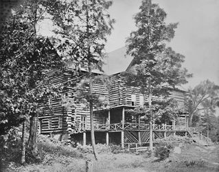 Old Log Cabin, Lake Placid, Adirondacks, New York, c1897.