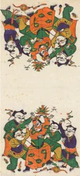 Ett hundre og trettifem treblokktrykk inkludert nyttårsbilder nianh..., 1800- og 1900-tallet.