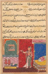 Side fra Tales of a Parrot Tuti-nama: Femtende natt: Papegøyen henvender seg til Khujasta..., 1558-156