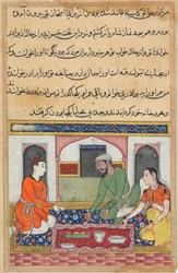 Side fra Tales of a Parrot Tuti-nama: Førtiende natt: Shahr-Arai og mannen hennes..., ca. 1560.