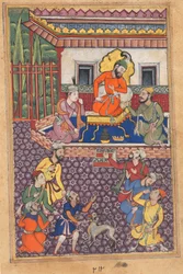 Side fra Tales of a Parrot Tuti-nama: Førtiseksende natt: Retten til Raja of Ujjain, ca. 1560