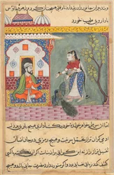 Side fra Tales of a Parrot Tuti-nama: Nittende natt: Brahmans kone..., ca. 1560.