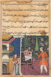 Side fra Tales of a Parrot Tuti-nama: Trettifemte natt: Brahmanen gir..., ca. 1560.
