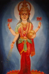 Maleri som viser gudinnen Lakshmi, Haridwar, India