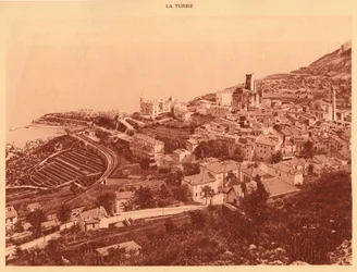 Panorama og utsikt over la Turbie, Monaco, 1930.
