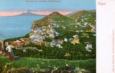 Panorama av Castello di Barbarossa, Capri, Italia, tidlig på 1900-tallet