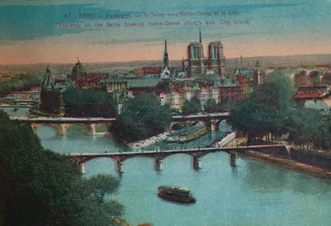 Panorama av elven Seinen med Notre-Dame-katedralen og Île de la Cité, Paris, c1920