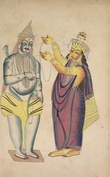 Parivati Plasserer en bryllupskrans på Shiva, 1800-tallet.