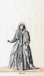 Tålmodighet, kostymedesign for Shakespeares skuespill, Henry VIII, 1800-tallet