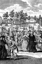 Folk i hagene til et herskapelig hjem, 1700-tallet