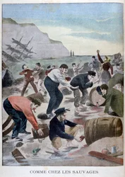 Folk som berger gjenstander fra et forlis på Isle of Wight, 1902