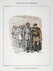 Søk i en trykkpresse, Paris Commune, 1871.