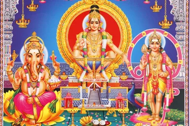 Bilde av hinduistiske guder Ganesha, Ayyappa og Subramanya India