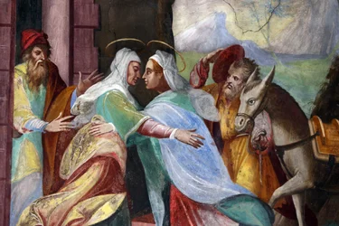 Pilegrimskirken Madonna del Sasso. The Visitation er besøket av Maria med Elizabeth som nedtegnet i Lukasevangeliet, 20160508, Orselina, Sveits