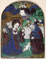 Plakett med tilbedelse av hyrdene, fransk, 1400-tallet.