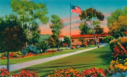 Plaza hvor det første amerikanske flagget i California ble heist i 1846. San Diego, California, c194