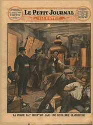 Politirazzia på et ulovlig destilleri, 1930.
