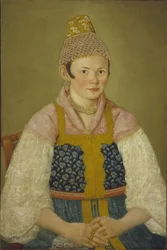 Portrett av en handelskvinne i Kokoshnik Kabluchok