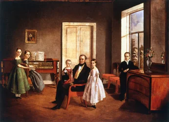 Portrett av en familie i et interiør, russisk, c1840