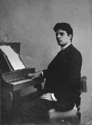 Portrett av komponisten Pietro Mascagni 1863-1945, ca. 1890.