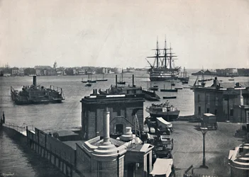 Portsmouth - Generell utsikt over havnen, viser Nelsons slagskip, The Victory., 1895