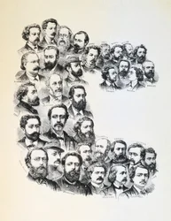 Plakat med portretter av Communards, Paris Commune, 1871.