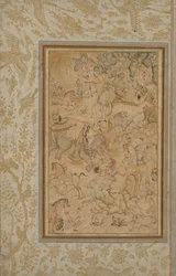 Prinser på jakt i et steinete landskap, ca. 1580-85, grenser lagt til ca. 1700-tallet.