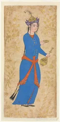 Prinsesse med vinflaske og kopp recto, ca. 1550-1600.