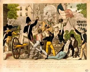Storming av Porte St Denis 28. juli 1830, revolusjonen i 1830, Paris