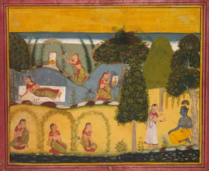Radha venter på forsoning med Krishna, fra en Gita Govinda fra Jayadeva, ca. 1680.