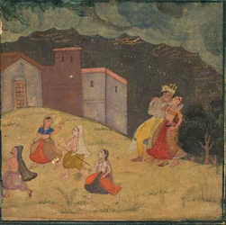 Radha og Krishna fanget i en storm, ca. 1615-1620.