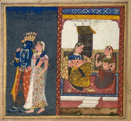 Radha og Krishna Embracing, Leaf from a Gita Govinda, ca. 1650.